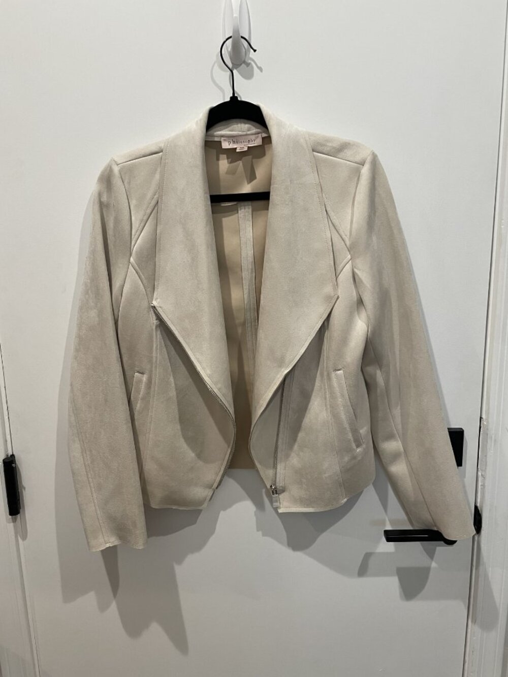 Philosophy Faux Suede Cream Beige Moto Jacket - Size Medium - New without Tags